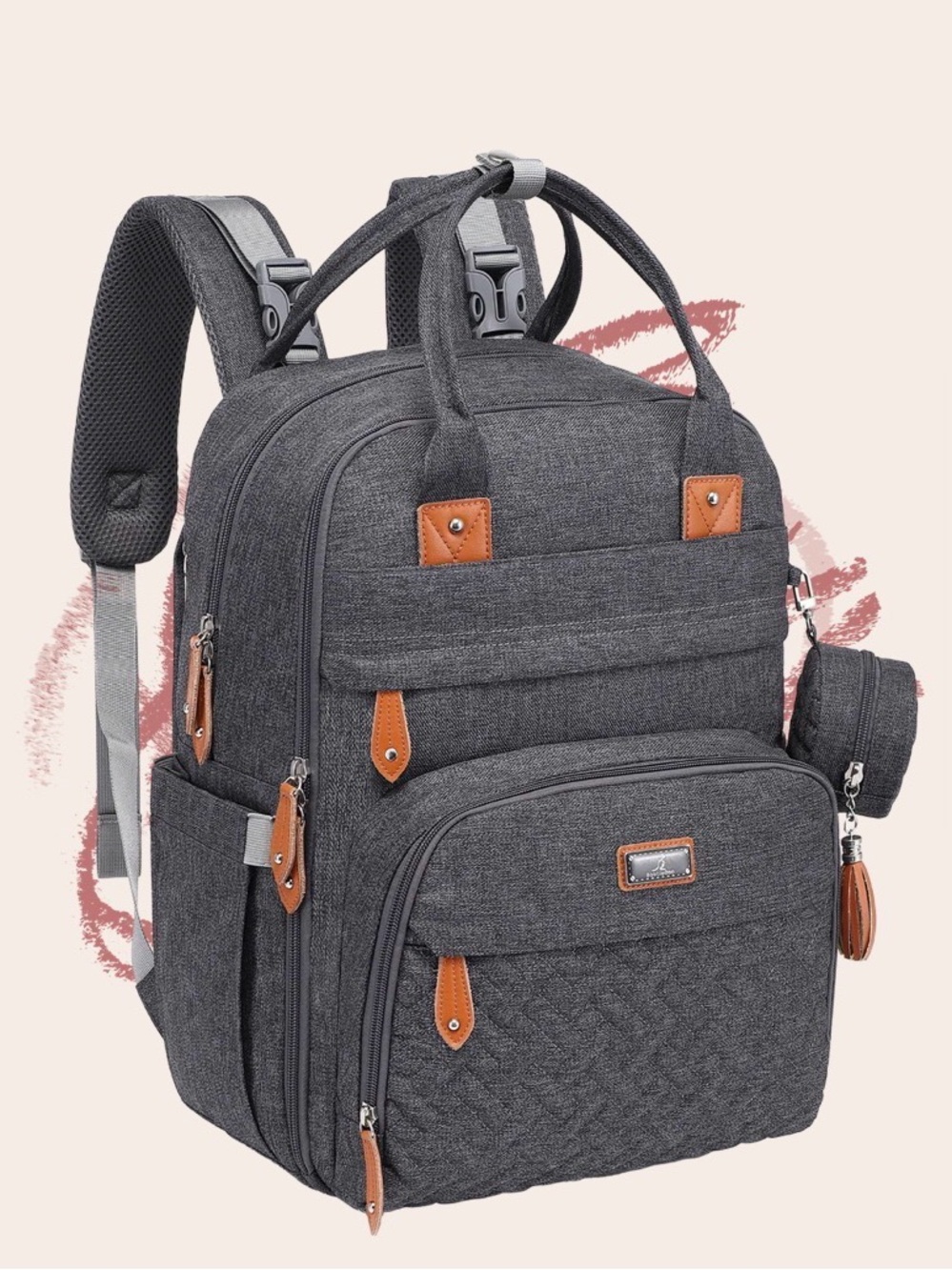 BabbleRoo Diaper Bag Backpack Stylish 40L Hands Free Baby Bag with Changing